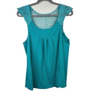 Sublevel Lace Crochet Tank Top Cap Sleeves Turquoise Blue Green Cotton Shirt M